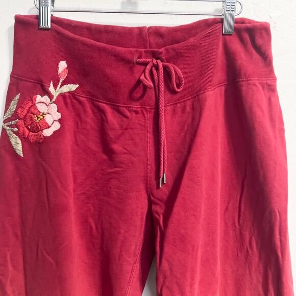 Vintage Lucky Y2K Pants Medium Wide Leg Embroidered Ombre Red Butterfly Flowers - Picture 3 of 10
